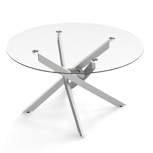 Glass Coffee Table Round Clear Center Table with Tempered Glass Top-Silver LuxuryLifeWay Online Store