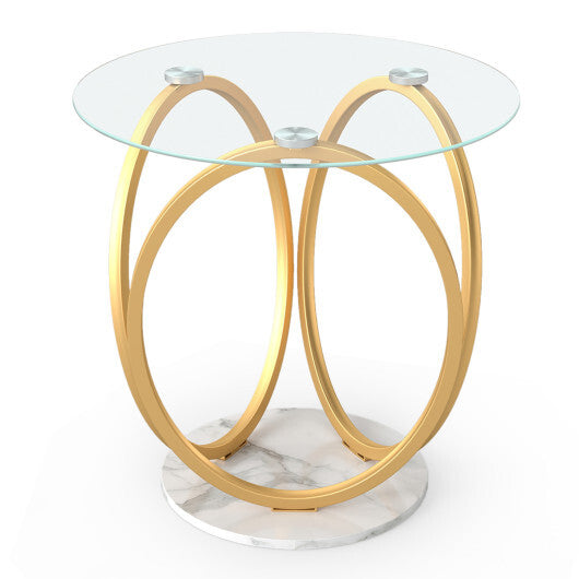 Round End Table Faux Marble Side Table with Tempered Glass Tabletop-Gold LuxuryLifeWay Online Store