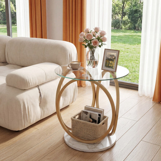 Round End Table Faux Marble Side Table with Tempered Glass Tabletop-Gold LuxuryLifeWay Online Store