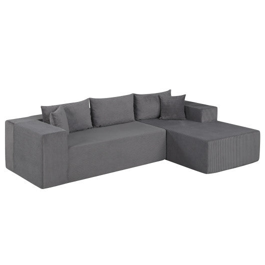 Modular Sectional Sofa Corduroy Upholstered L-shaped Sofa Couch with Deep Seats-Gray LuxuryLifeWay Online Store