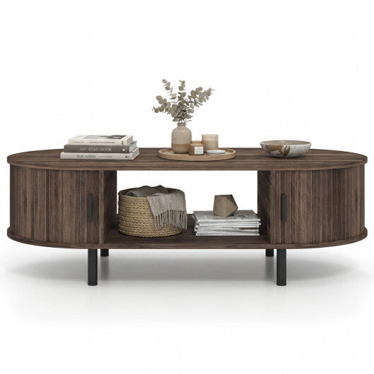 Oval Coffee Table 47.5inch Wooden Center Table with Storage-Walnut LuxuryLifeWay Online Store