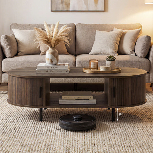 Oval Coffee Table 47.5inch Wooden Center Table with Storage-Walnut LuxuryLifeWay Online Store