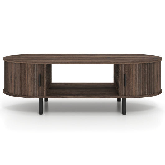 Oval Coffee Table 47.5inch Wooden Center Table with Storage-Walnut LuxuryLifeWay Online Store