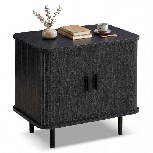 End Table Modern Mid Century Nightstand with Sliding Tambour Doors and Storage Shelf-Natural LuxuryLifeWay Online Store