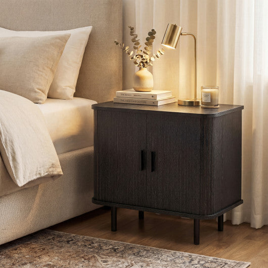 End Table Modern Mid Century Nightstand with Sliding Tambour Doors and Storage Shelf-Natural LuxuryLifeWay Online Store