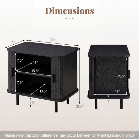 End Table Modern Mid Century Nightstand with Sliding Tambour Doors and Storage Shelf-Natural LuxuryLifeWay Online Store