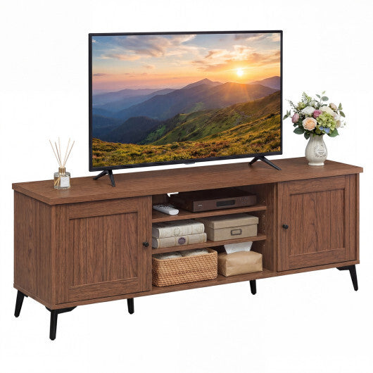2-Door TV Stand for TVs up to 65 Inch Mid Century Modern Entertainment Center-Brown LuxuryLifeWay Online Store