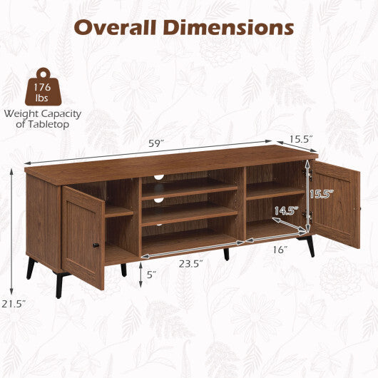 2-Door TV Stand for TVs up to 65 Inch Mid Century Modern Entertainment Center-Brown LuxuryLifeWay Online Store