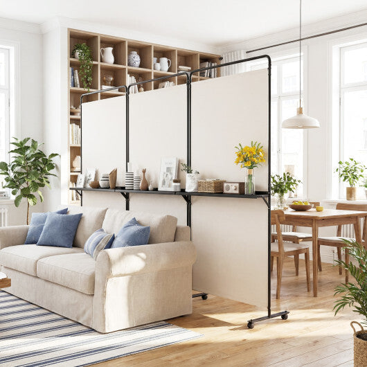 3-Panel Room Divider with Shelves 6 FT Tall Folding Privacy Screen with Lockable Wheels-White LuxuryLifeWay Online Store