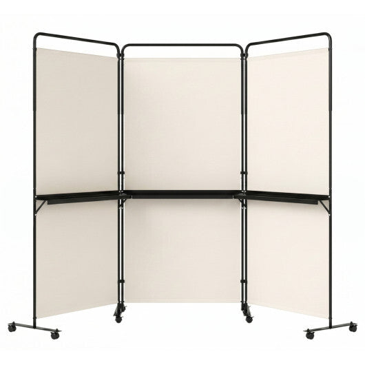 3-Panel Room Divider with Shelves 6 FT Tall Folding Privacy Screen with Lockable Wheels-White LuxuryLifeWay Online Store