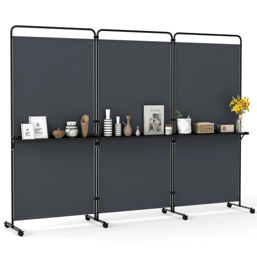 3-Panel Room Divider with Shelves 6 FT Tall Folding Privacy Screen with Lockable Wheels-White LuxuryLifeWay Online Store