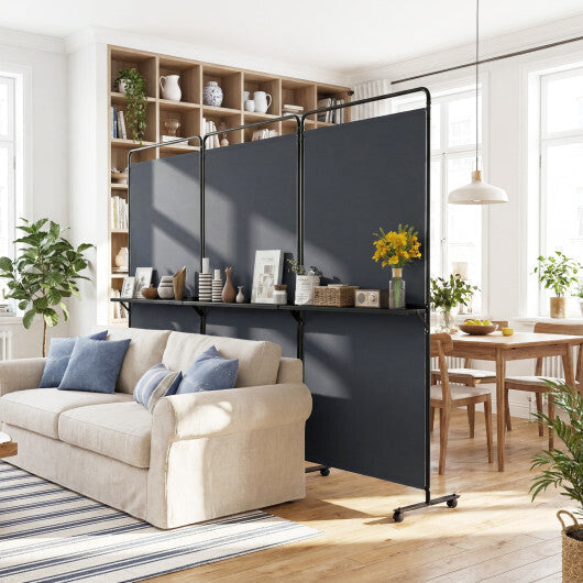 3-Panel Room Divider with Shelves 6 FT Tall Folding Privacy Screen with Lockable Wheels-White LuxuryLifeWay Online Store