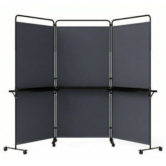 3-Panel Room Divider with Shelves 6 FT Tall Folding Privacy Screen with Lockable Wheels-White LuxuryLifeWay Online Store