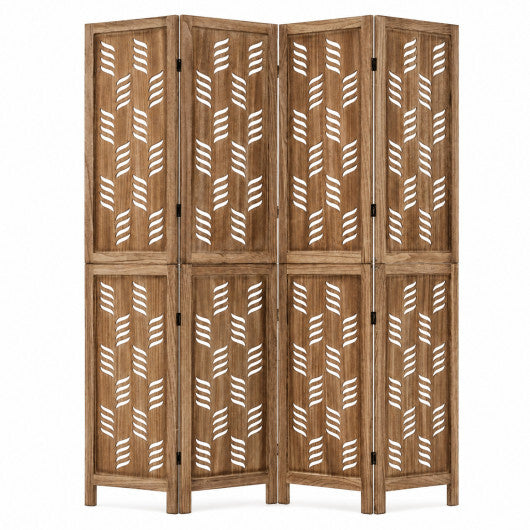 5.5 FT Tall Room Divider 4 Panels with Wave Cutout & Paulownia Frame for Room-Brown LuxuryLifeWay Online Store