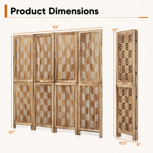 5.5 FT Tall Room Divider 4 Panels with Wave Cutout & Paulownia Frame for Room-Brown LuxuryLifeWay Online Store