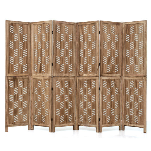 5.5 FT Tall Room Divider 6 Panels with Wave Cutout & Paulownia Frame for Room-Brown LuxuryLifeWay Online Store