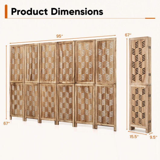 5.5 FT Tall Room Divider 6 Panels with Wave Cutout & Paulownia Frame for Room-Brown LuxuryLifeWay Online Store