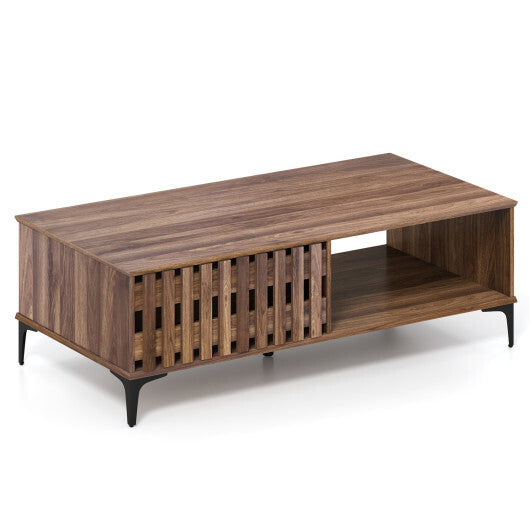 47 Inches Mid Century Coffee Table Farmhouse Wooden Center Table-Walnut LuxuryLifeWay Online Store
