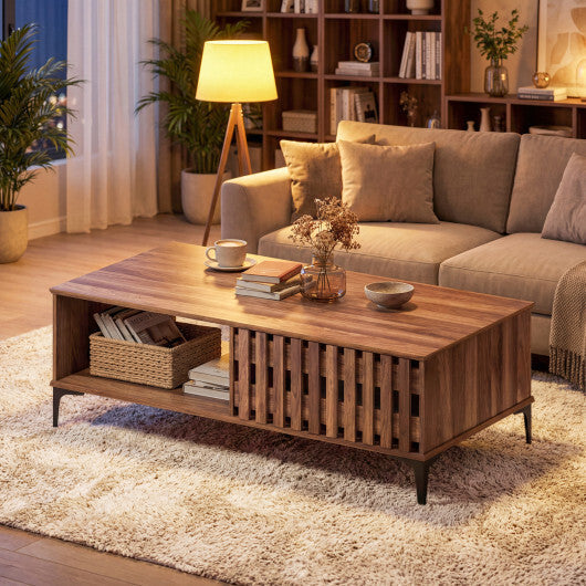 47 Inches Mid Century Coffee Table Farmhouse Wooden Center Table-Walnut LuxuryLifeWay Online Store