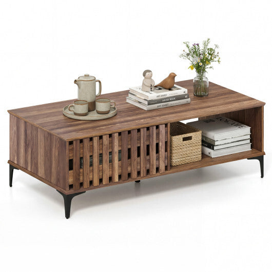 47 Inches Mid Century Coffee Table Farmhouse Wooden Center Table-Walnut LuxuryLifeWay Online Store