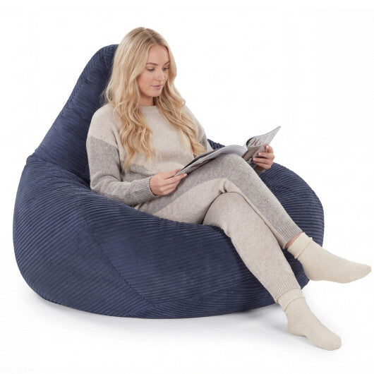 Bean Bag Chair for Adults Accent Lazy Sofa with Skin-friendly Corduroy Cover and Soft Sponge Filling-Blue LuxuryLifeWay Online Store
