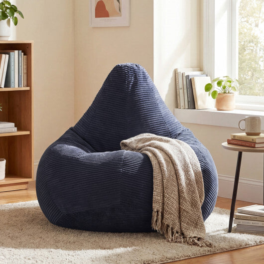 Bean Bag Chair for Adults Accent Lazy Sofa with Skin-friendly Corduroy Cover and Soft Sponge Filling-Blue LuxuryLifeWay Online Store