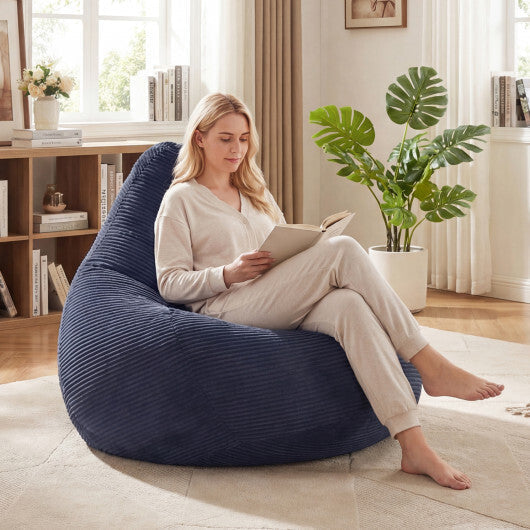 Bean Bag Chair for Adults Accent Lazy Sofa with Skin-friendly Corduroy Cover and Soft Sponge Filling-Blue LuxuryLifeWay Online Store