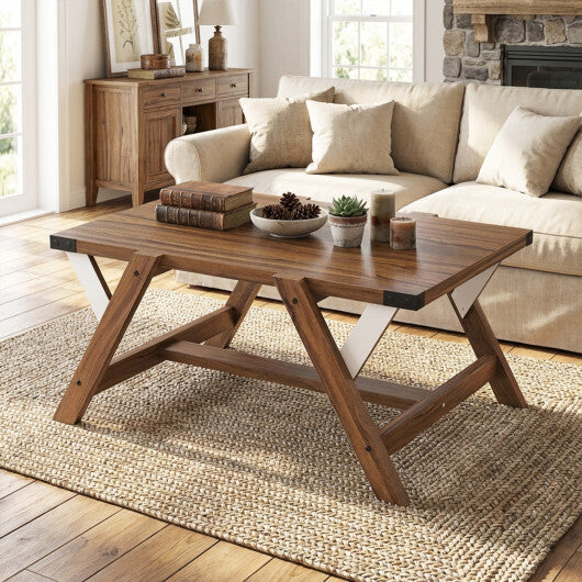 Farmhouse Center Table with Decorative Nailhead Accents for Living Room-Walnut LuxuryLifeWay Online Store