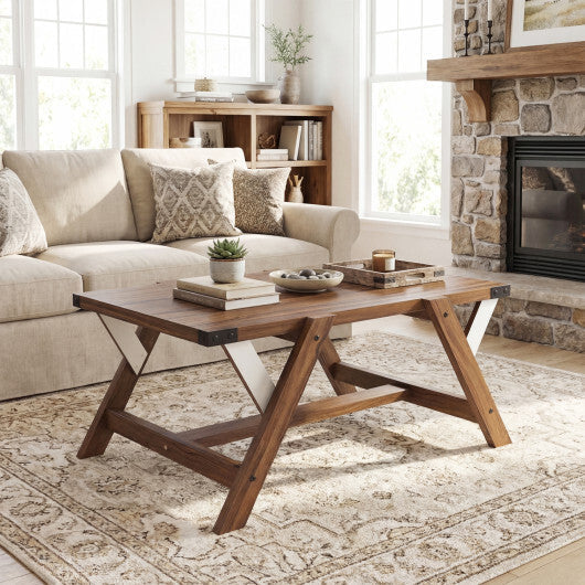Farmhouse Center Table with Decorative Nailhead Accents for Living Room-Walnut LuxuryLifeWay Online Store