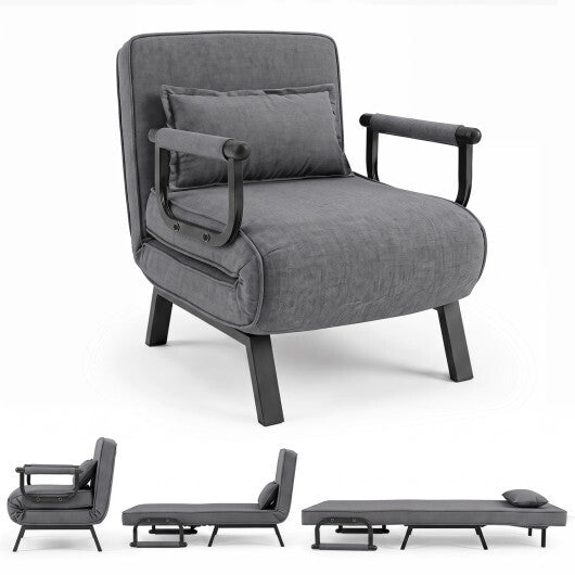 3-in-1 Folding Sofa Bed with Adjustable Backrest Comfy Cushion and Hidden Metal Legs-Gray LuxuryLifeWay Online Store