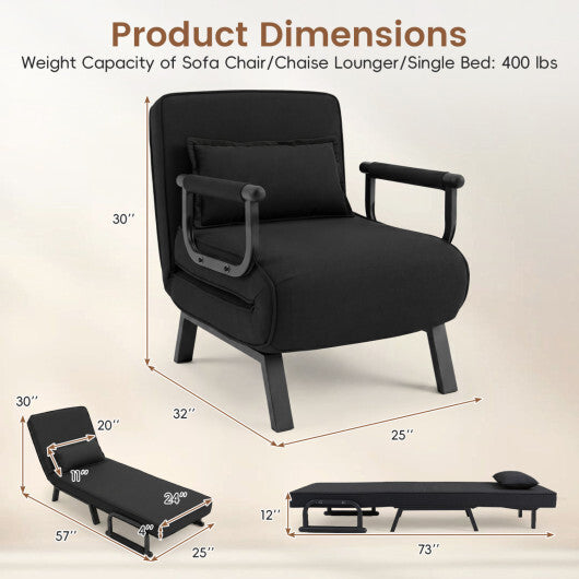 3-in-1 Folding Sofa Bed with Adjustable Backrest Comfy Cushion and Hidden Metal Legs-Gray LuxuryLifeWay Online Store