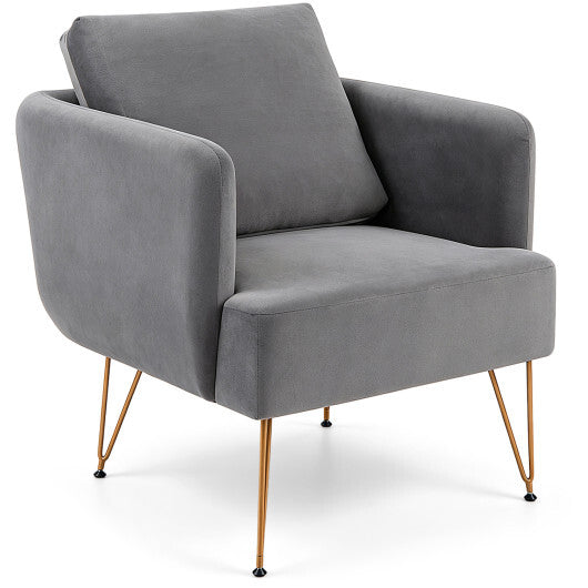 Modern Accent Chair w/Back Cushion & Golden Metal Legs for Living Room Bedroom-Gray LuxuryLifeWay Online Store