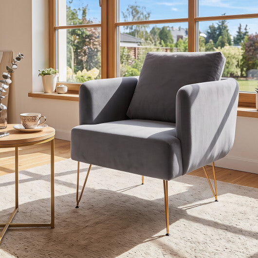 Modern Accent Chair w/Back Cushion & Golden Metal Legs for Living Room Bedroom-Gray LuxuryLifeWay Online Store