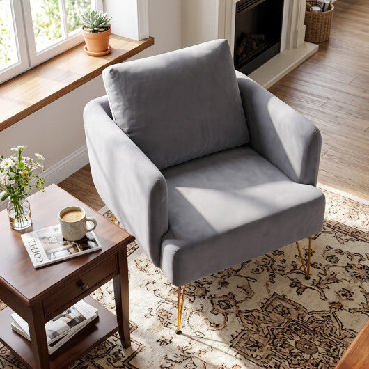 Modern Accent Chair w/Back Cushion & Golden Metal Legs for Living Room Bedroom-Gray LuxuryLifeWay Online Store