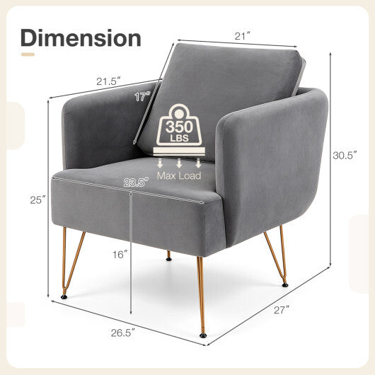 Modern Accent Chair w/Back Cushion & Golden Metal Legs for Living Room Bedroom-Gray LuxuryLifeWay Online Store