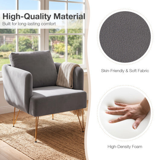 Modern Accent Chair w/Back Cushion & Golden Metal Legs for Living Room Bedroom-Gray LuxuryLifeWay Online Store