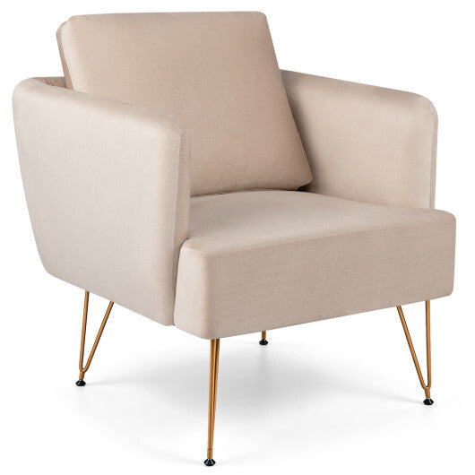Modern Accent Chair w/Back Cushion & Golden Metal Legs for Living Room Bedroom-Gray LuxuryLifeWay Online Store