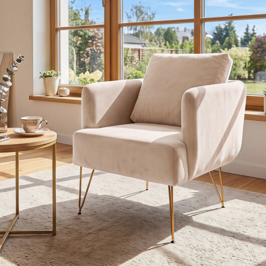 Modern Accent Chair w/Back Cushion & Golden Metal Legs for Living Room Bedroom-Gray LuxuryLifeWay Online Store