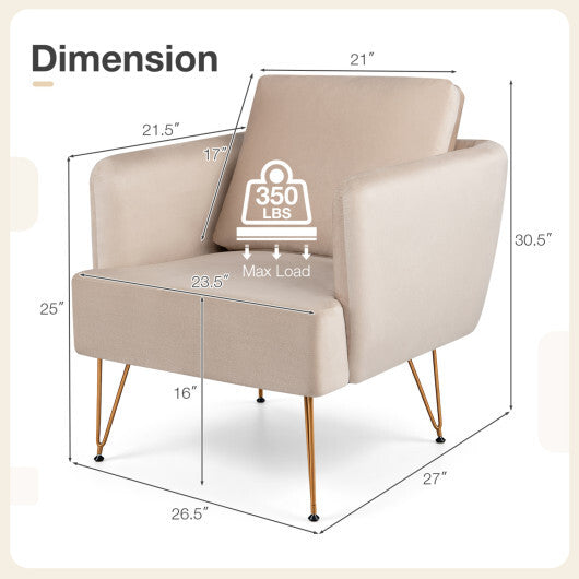 Modern Accent Chair w/Back Cushion & Golden Metal Legs for Living Room Bedroom-Gray LuxuryLifeWay Online Store