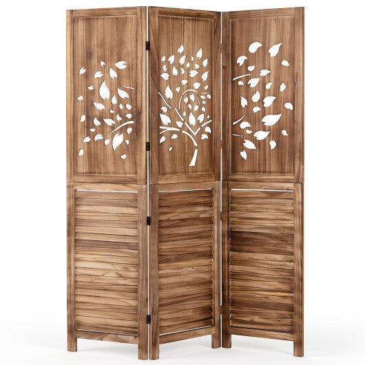 67" Folding Room Divider 3 Panels with Tree Cutout & Louver Design for Room-White LuxuryLifeWay Online Store