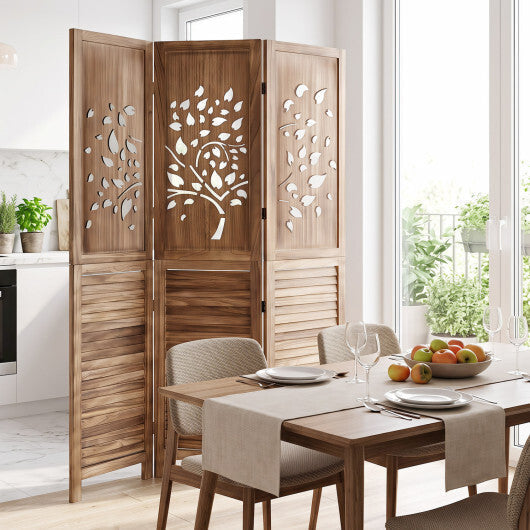 67" Folding Room Divider 3 Panels with Tree Cutout & Louver Design for Room-White LuxuryLifeWay Online Store