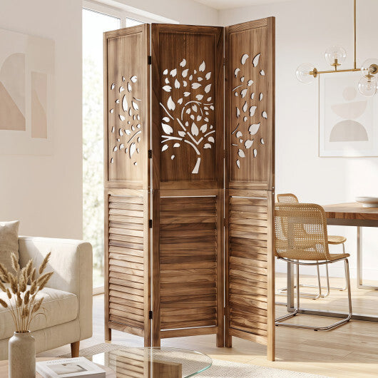 67" Folding Room Divider 3 Panels with Tree Cutout & Louver Design for Room-White LuxuryLifeWay Online Store