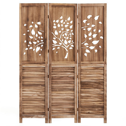 67" Folding Room Divider 3 Panels with Tree Cutout & Louver Design for Room-White LuxuryLifeWay Online Store