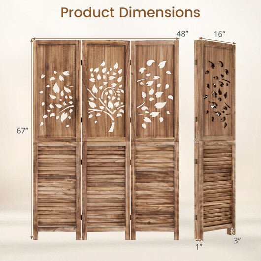 67" Folding Room Divider 3 Panels with Tree Cutout & Louver Design for Room-White LuxuryLifeWay Online Store