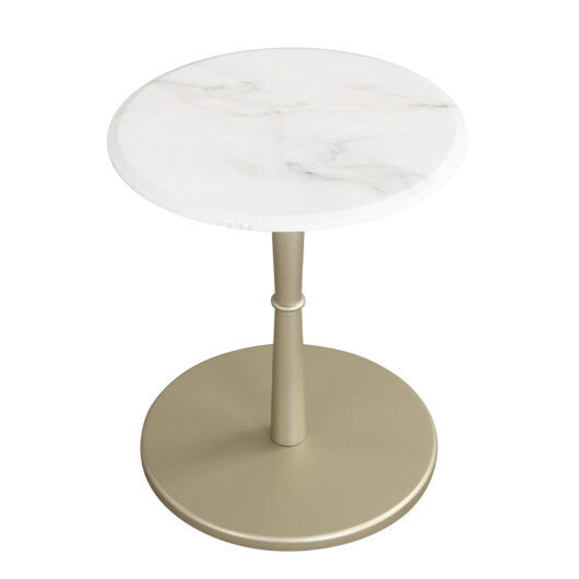 Round Marble Side Table with Stone Finish and Wooden Base for Small Spaces-White and Gold LuxuryLifeWay Online Store