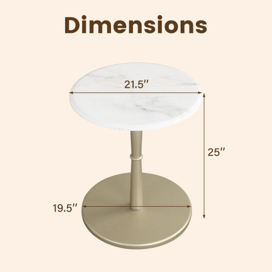 Round Marble Side Table with Stone Finish and Wooden Base for Small Spaces-White and Gold LuxuryLifeWay Online Store
