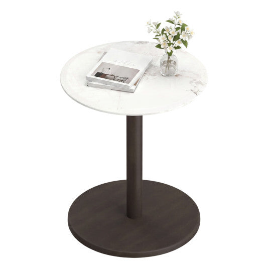 Round Marble Side Table Pedestal End Table with Stone Finish and Wooden-Black & White LuxuryLifeWay Online Store
