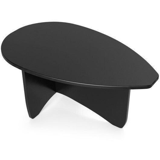 Oval Coffee Table Mid Century Modern Accent Table Low Profile Wooden Center Table-Black LuxuryLifeWay Online Store