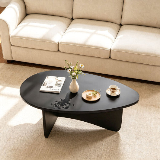 Oval Coffee Table Mid Century Modern Accent Table Low Profile Wooden Center Table-Black LuxuryLifeWay Online Store