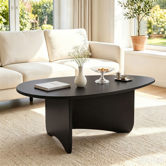 Oval Coffee Table Mid Century Modern Accent Table Low Profile Wooden Center Table-Black LuxuryLifeWay Online Store